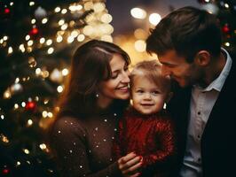 le famille jouit célébrer Noël veille ensemble ai génératif photo