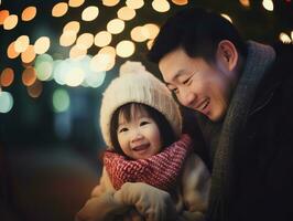 asiatique famille jouit célébrer Noël veille ensemble ai génératif photo