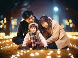 asiatique famille jouit célébrer Noël veille ensemble ai génératif photo