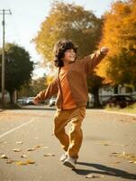 mexicain enfant dans émotif dynamique pose sur l'automne Contexte ai génératif photo