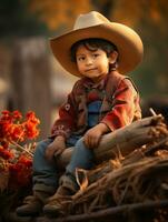 mexicain enfant dans émotif dynamique pose sur l'automne Contexte ai génératif photo