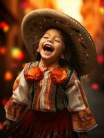 mexicain enfant dans émotif dynamique pose sur l'automne Contexte ai génératif photo