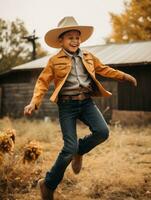 mexicain enfant dans émotif dynamique pose sur l'automne Contexte ai génératif photo