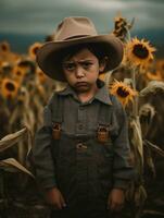 mexicain enfant dans émotif dynamique pose sur l'automne Contexte ai génératif photo