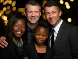 le interracial famille jouit célébrer Noël veille ensemble ai génératif photo