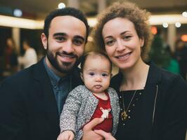 le interracial famille jouit célébrer Noël veille ensemble ai génératif photo