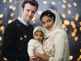 le interracial famille jouit célébrer Noël veille ensemble ai génératif photo