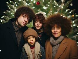 le interracial famille jouit célébrer Noël veille ensemble ai génératif photo