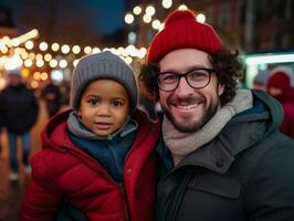 le interracial famille jouit célébrer Noël veille ensemble ai génératif photo