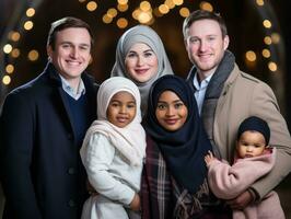 le interracial famille jouit célébrer Noël veille ensemble ai génératif photo