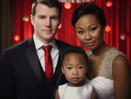 le interracial famille jouit célébrer Noël veille ensemble ai génératif photo