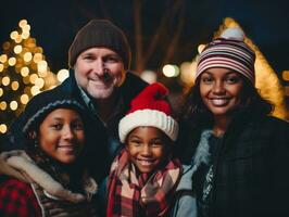 le interracial famille jouit célébrer Noël veille ensemble ai génératif photo