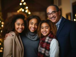 le interracial famille jouit célébrer Noël veille ensemble ai génératif photo