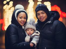 le interracial famille jouit célébrer Noël veille ensemble ai génératif photo