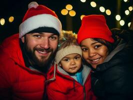 le interracial famille jouit célébrer Noël veille ensemble ai génératif photo