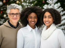 le interracial famille jouit célébrer Noël veille ensemble ai génératif photo