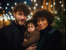 le interracial famille jouit célébrer Noël veille ensemble ai génératif photo