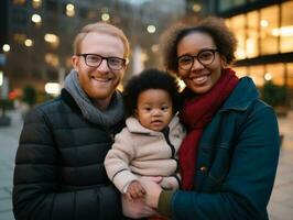 le interracial famille jouit célébrer Noël veille ensemble ai génératif photo