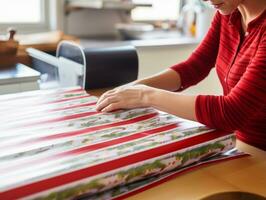 femme emballage présente avec vacances à thème emballage papier ai génératif photo