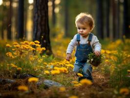 adorable bébé explorant le la nature ai génératif photo