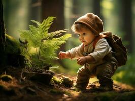 adorable bébé explorant le la nature ai génératif photo