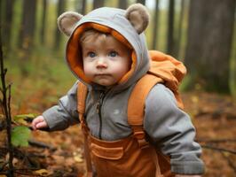 adorable bébé explorant le la nature ai génératif photo