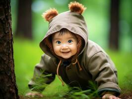 adorable bébé explorant le la nature ai génératif photo