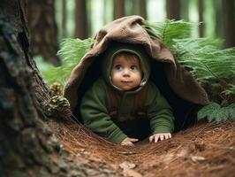 adorable bébé explorant le la nature ai génératif photo