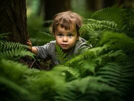 adorable bébé explorant le la nature ai génératif photo