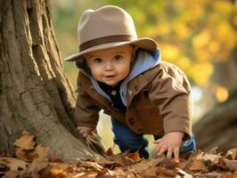 adorable bébé explorant le la nature ai génératif photo