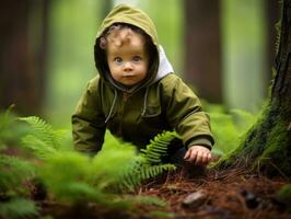 adorable bébé explorant le la nature ai génératif photo