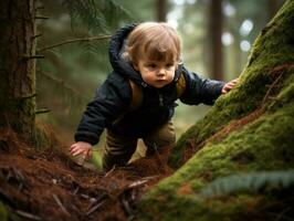 adorable bébé explorant le la nature ai génératif photo