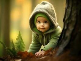 adorable bébé explorant le la nature ai génératif photo