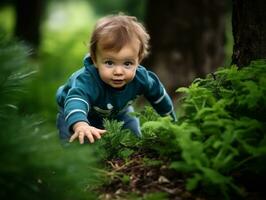 adorable bébé explorant le la nature ai génératif photo