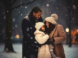 le africain américain famille jouit célébrer Noël veille ensemble ai génératif photo