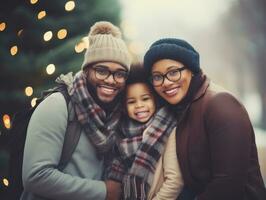 le africain américain famille jouit célébrer Noël veille ensemble ai génératif photo