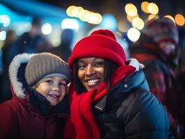 le africain américain famille jouit célébrer Noël veille ensemble ai génératif photo