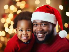 le africain américain famille jouit célébrer Noël veille ensemble ai génératif photo