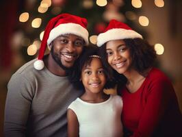 le africain américain famille jouit célébrer Noël veille ensemble ai génératif photo