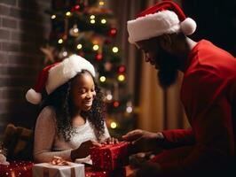 le africain américain famille jouit célébrer Noël veille ensemble ai génératif photo