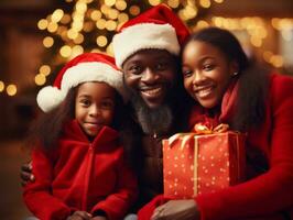 le africain américain famille jouit célébrer Noël veille ensemble ai génératif photo