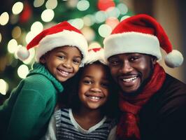 le africain américain famille jouit célébrer Noël veille ensemble ai génératif photo