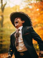 photo de émotif dynamique pose mexicain homme dans l'automne ai génératif