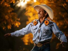 photo de émotif dynamique pose mexicain homme dans l'automne ai génératif