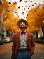 photo de émotif dynamique pose mexicain homme dans l'automne ai génératif
