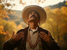 photo de émotif dynamique pose mexicain homme dans l'automne ai génératif