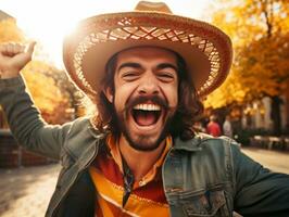 photo de émotif dynamique pose mexicain homme dans l'automne ai génératif