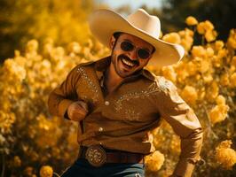 photo de émotif dynamique pose mexicain homme dans l'automne ai génératif