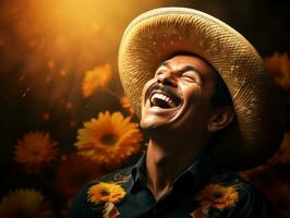 photo de émotif dynamique pose mexicain homme dans l'automne ai génératif