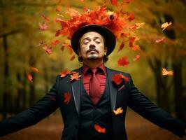 photo de émotif dynamique pose mexicain homme dans l'automne ai génératif